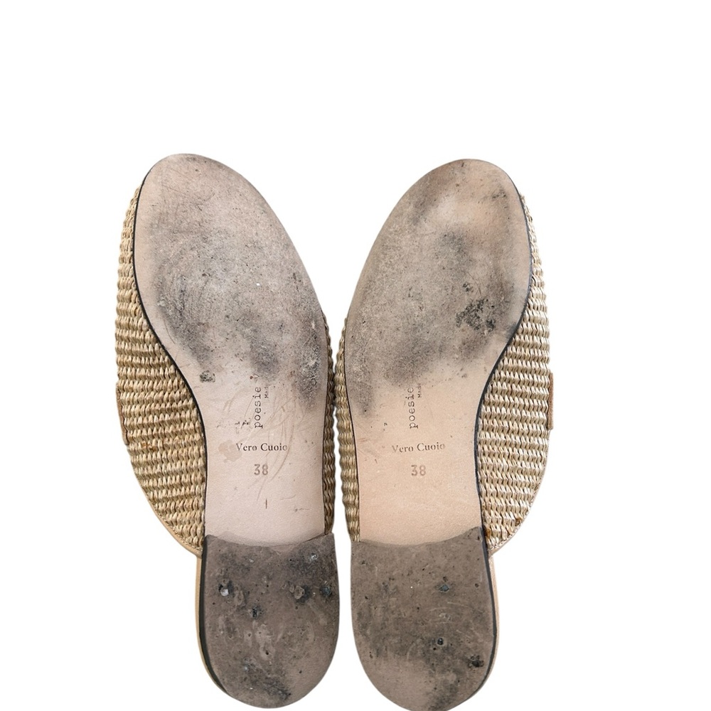 poesie veneziane tan Woven Mules Bamboo gold horsebit buckle leather sole EU38 - Picture 7 of 9